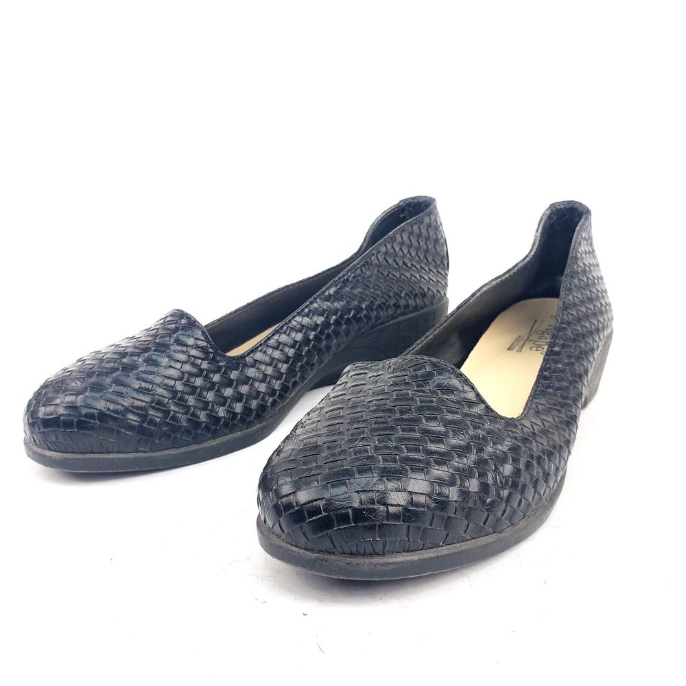 Agape Wicker Woven Flats Slip On Round Toe Casual Shoes Black
